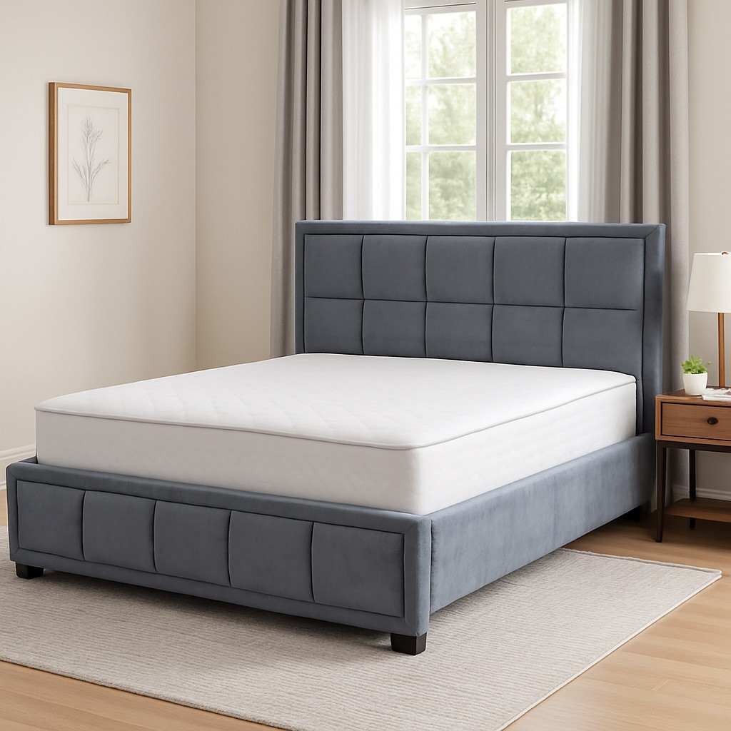 Padded Panel Bed Frame – Grey Suede Finish