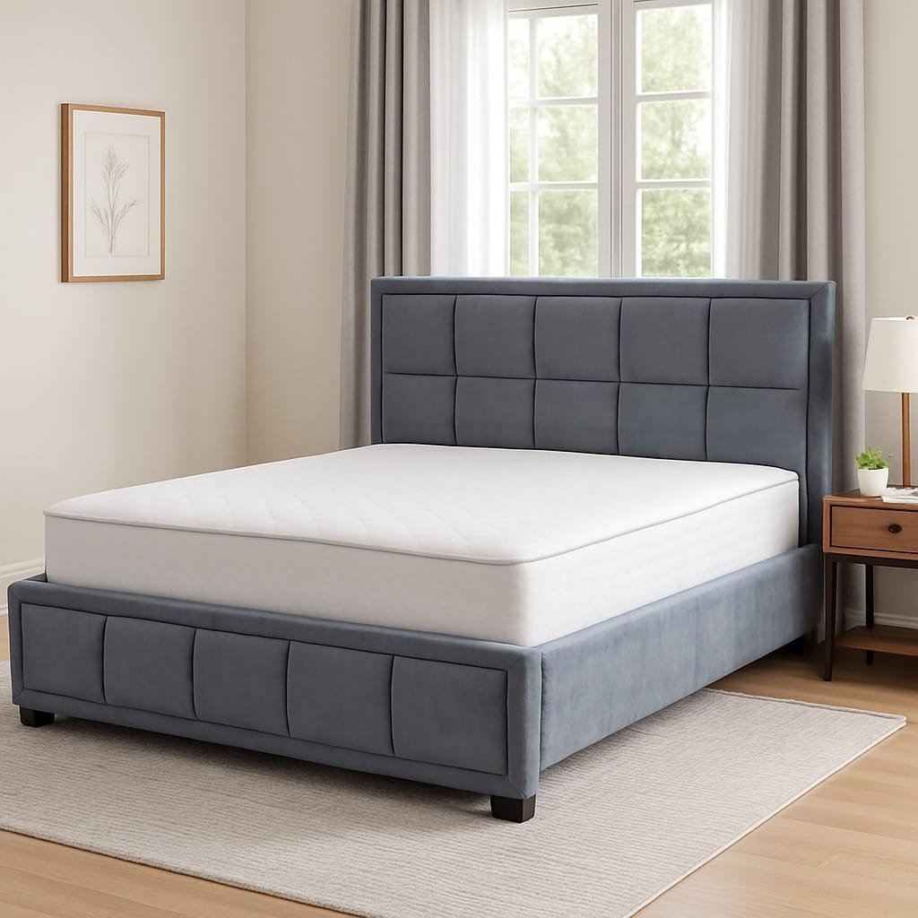 Padded Panel Bed Frame – Grey Suede Finish