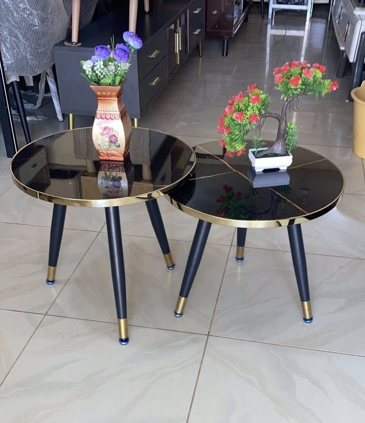 Modern 2-Piece Nesting Side Table Set (Black & Gold)