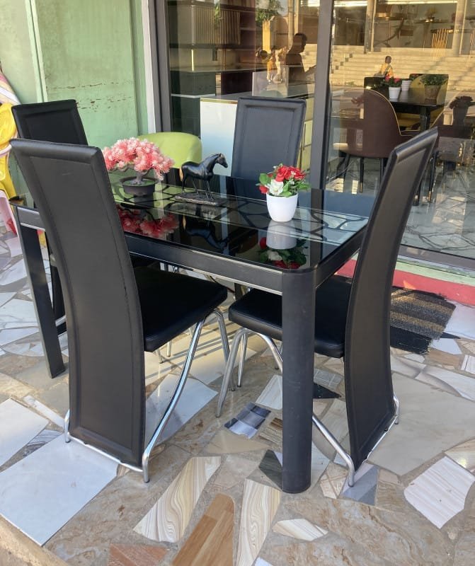 4 Seater Dining set Black with Silver lines gallery image